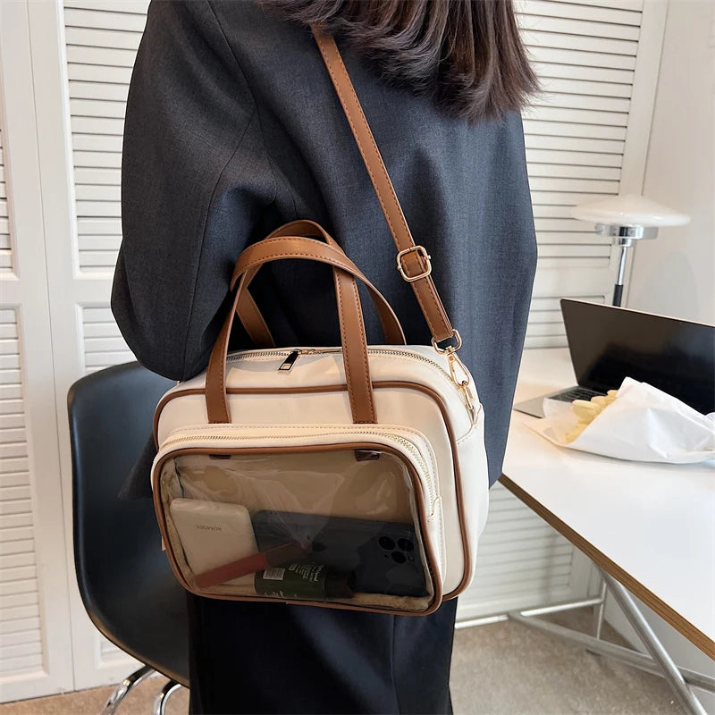 Small PU Leather Crossbody Bag Women Double Zipper Tote Shoulder Handbag
