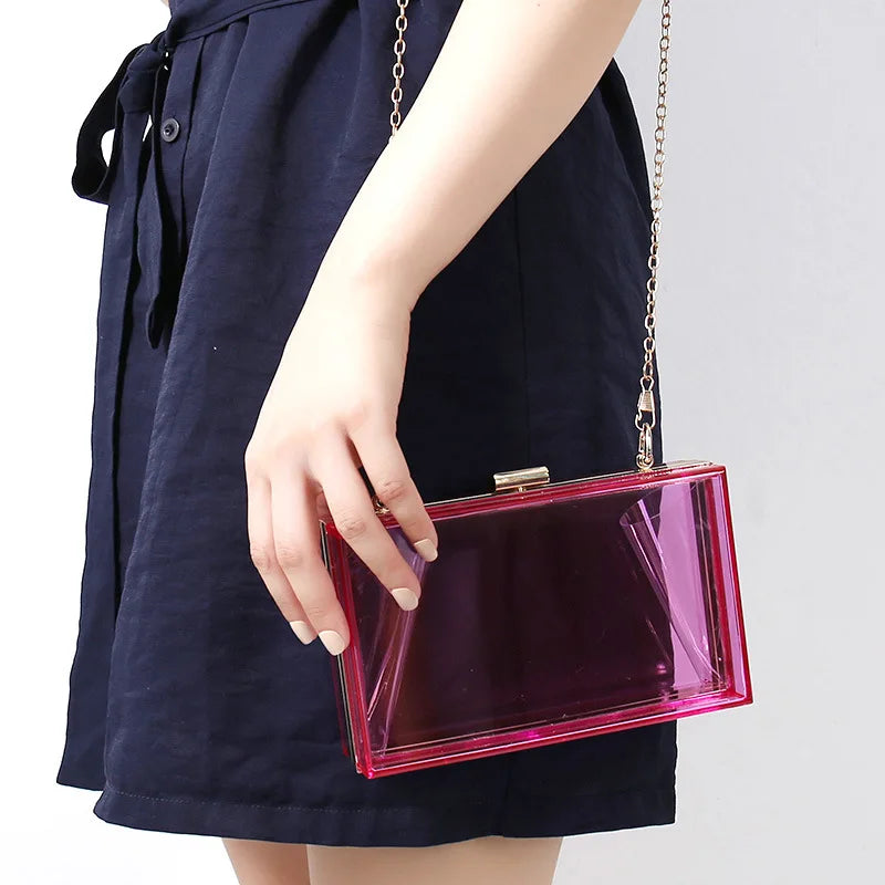 Clear Acrylic Women Handbag Chain Messenger Bag