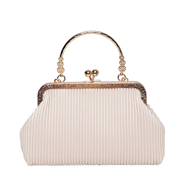 Women Shoulder Bag Leather Metal Handbag Small Crossbody Chain Dinner Bag