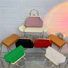 Women Shoulder Bag Leather Metal Handbag Small Crossbody Chain Dinner Bag