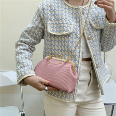 Women Shoulder Bag Leather Metal Handbag Small Crossbody Chain Dinner Bag