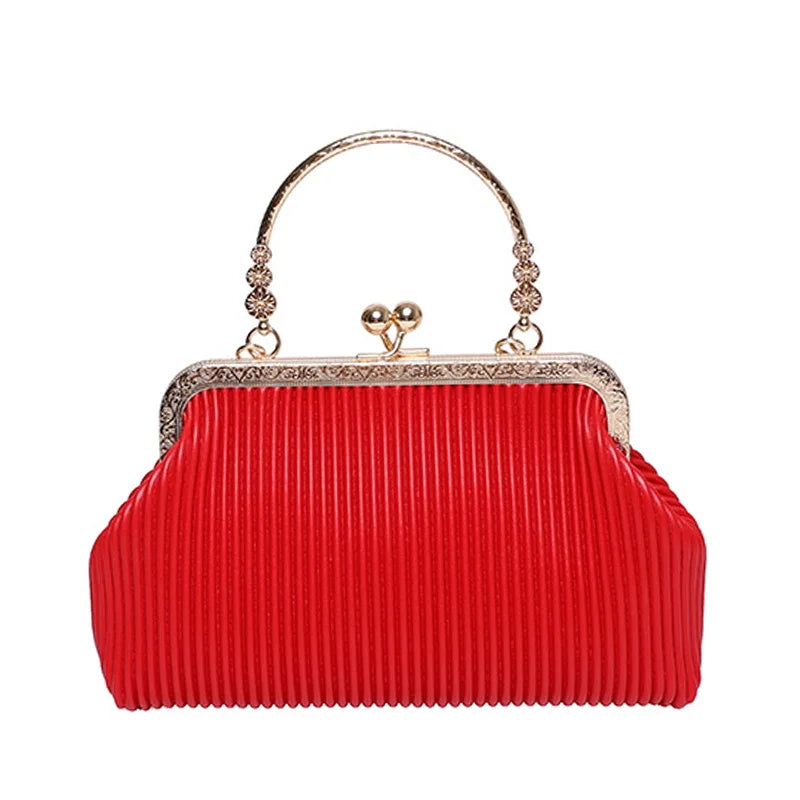 Women Shoulder Bag Leather Metal Handbag Small Crossbody Chain Dinner Bag