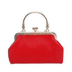 Women Shoulder Bag Leather Metal Handbag Small Crossbody Chain Dinner Bag
