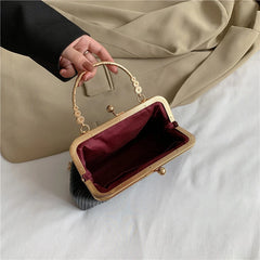 Women Shoulder Bag Leather Metal Handbag Small Crossbody Chain Dinner Bag