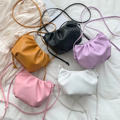 Cloud Bag Lady Messenger Pleated Shoulder Bag Solid Drawstring Zipper