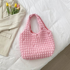 Cloud Bubble Flower Shoulder Bag Plaid Shopping Bags Soft Grocery Handbag