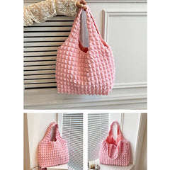 Cloud Bubble Flower Shoulder Bag Plaid Shopping Bags Soft Grocery Handbag