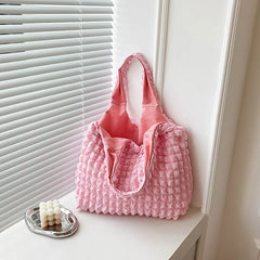 Cloud Bubble Flower Shoulder Bag Plaid Shopping Bags Soft Grocery Handbag