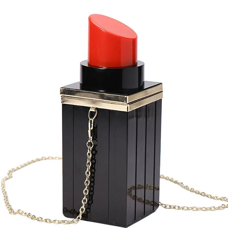 Lipstick Shape Clutch Evening Bag Chain Purse Party Beauty