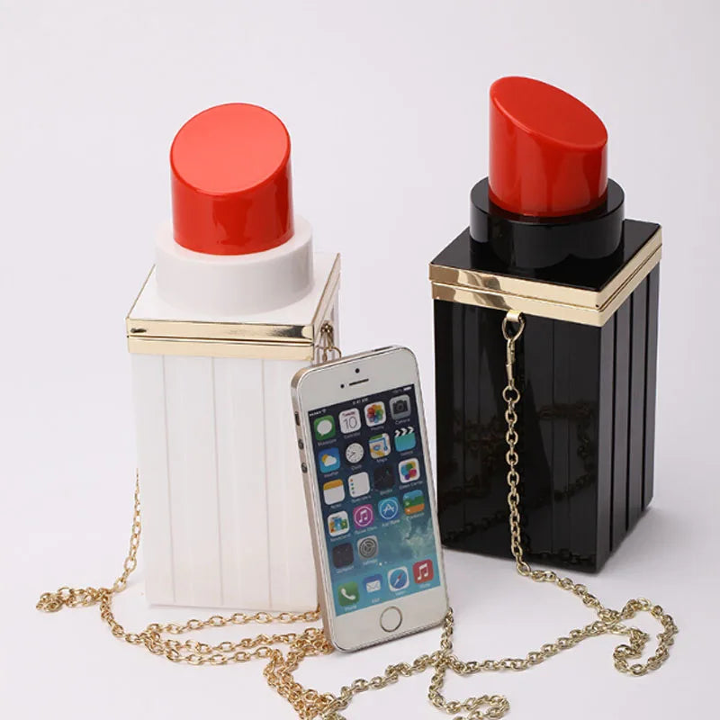 Lipstick Shape Clutch Evening Bag Chain Purse Party Beauty
