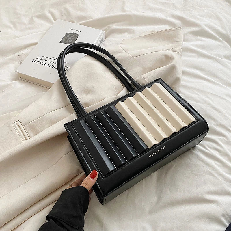 PU Leather Pleated Shoulder Bag Small Underarm Bag For Women
