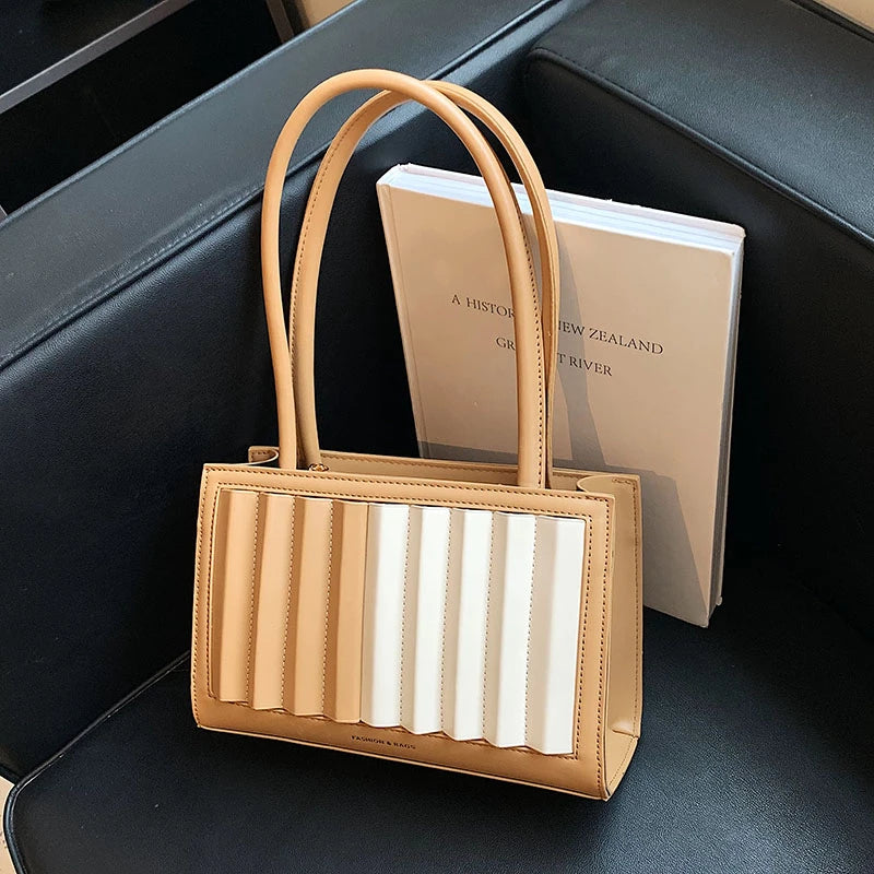 PU Leather Pleated Shoulder Bag Small Underarm Bag For Women
