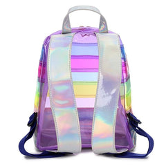 Striped Laser Plastic Travel Bag School Bag Backpack Purse for Women