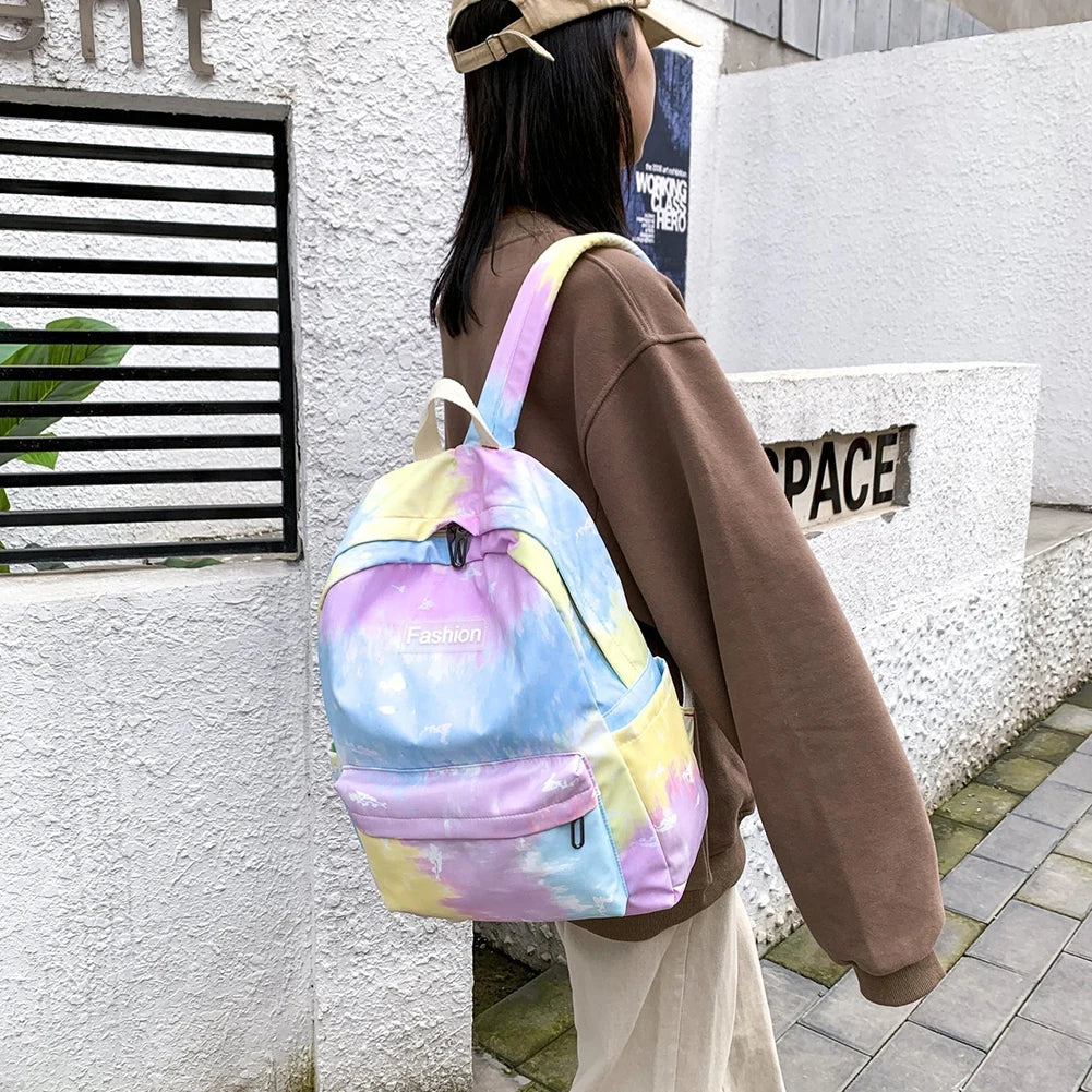 Colorful Pattern School Shoulder Bag Teen Girls Zipper Backpack