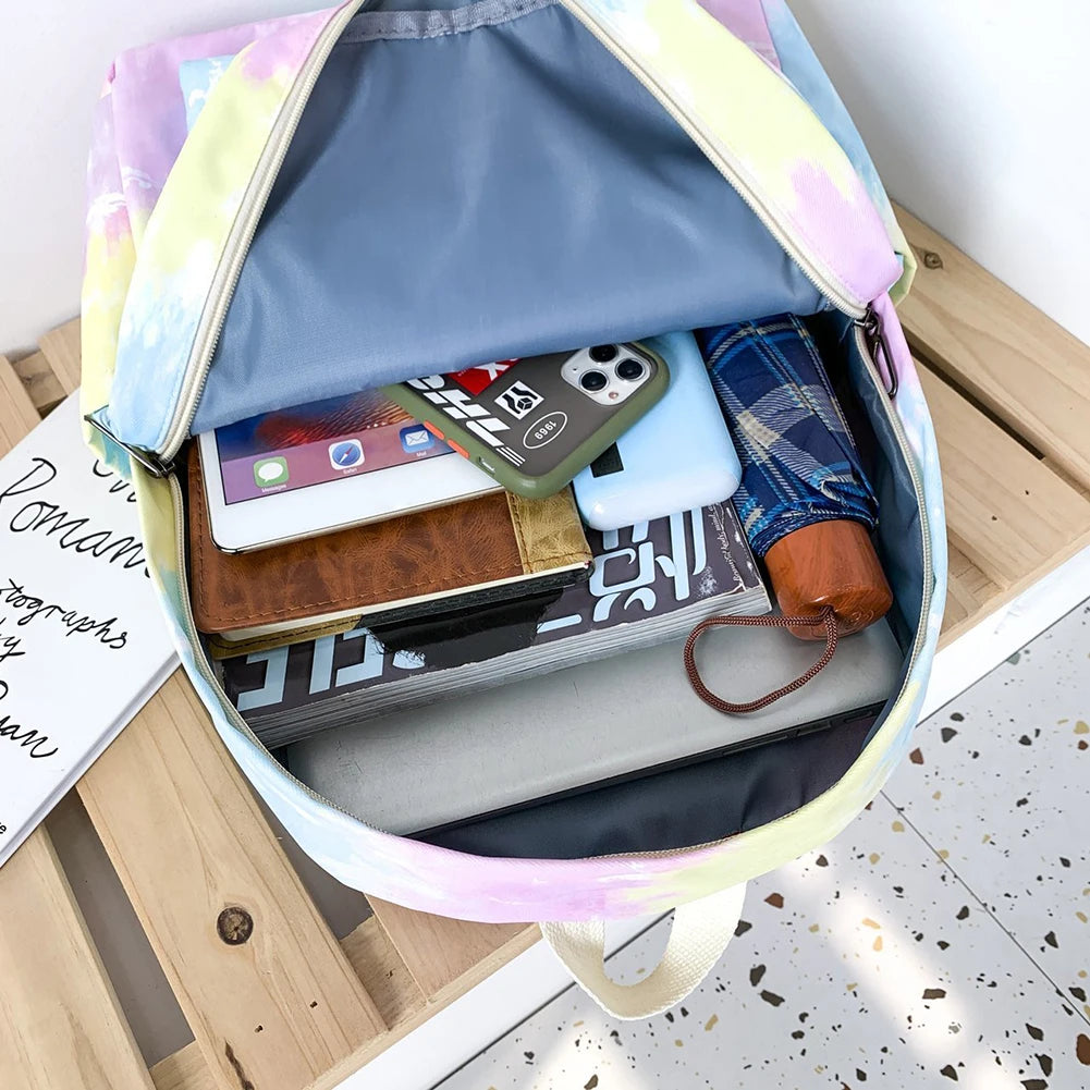 Colorful Pattern School Shoulder Bag Teen Girls Zipper Backpack