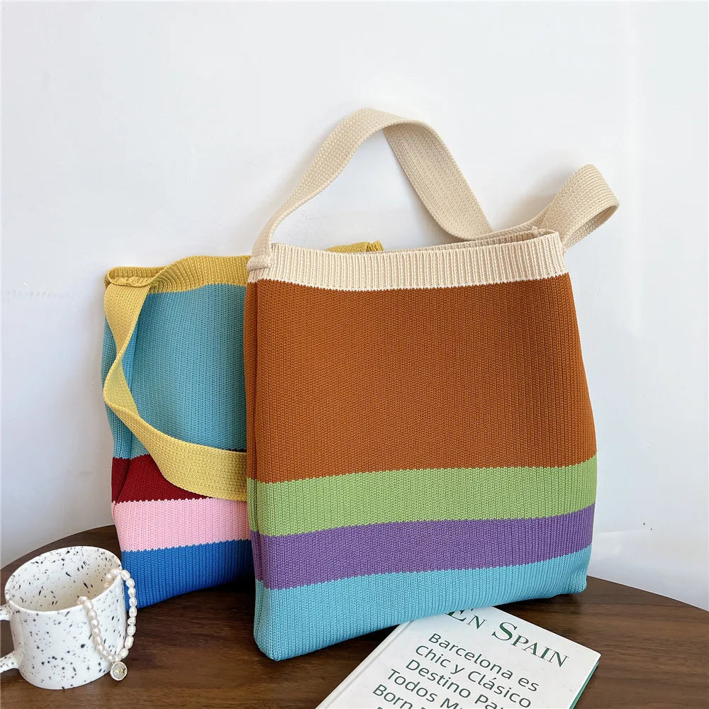 Colorful Striped Knitted Handbag Women's Shoulder Bag