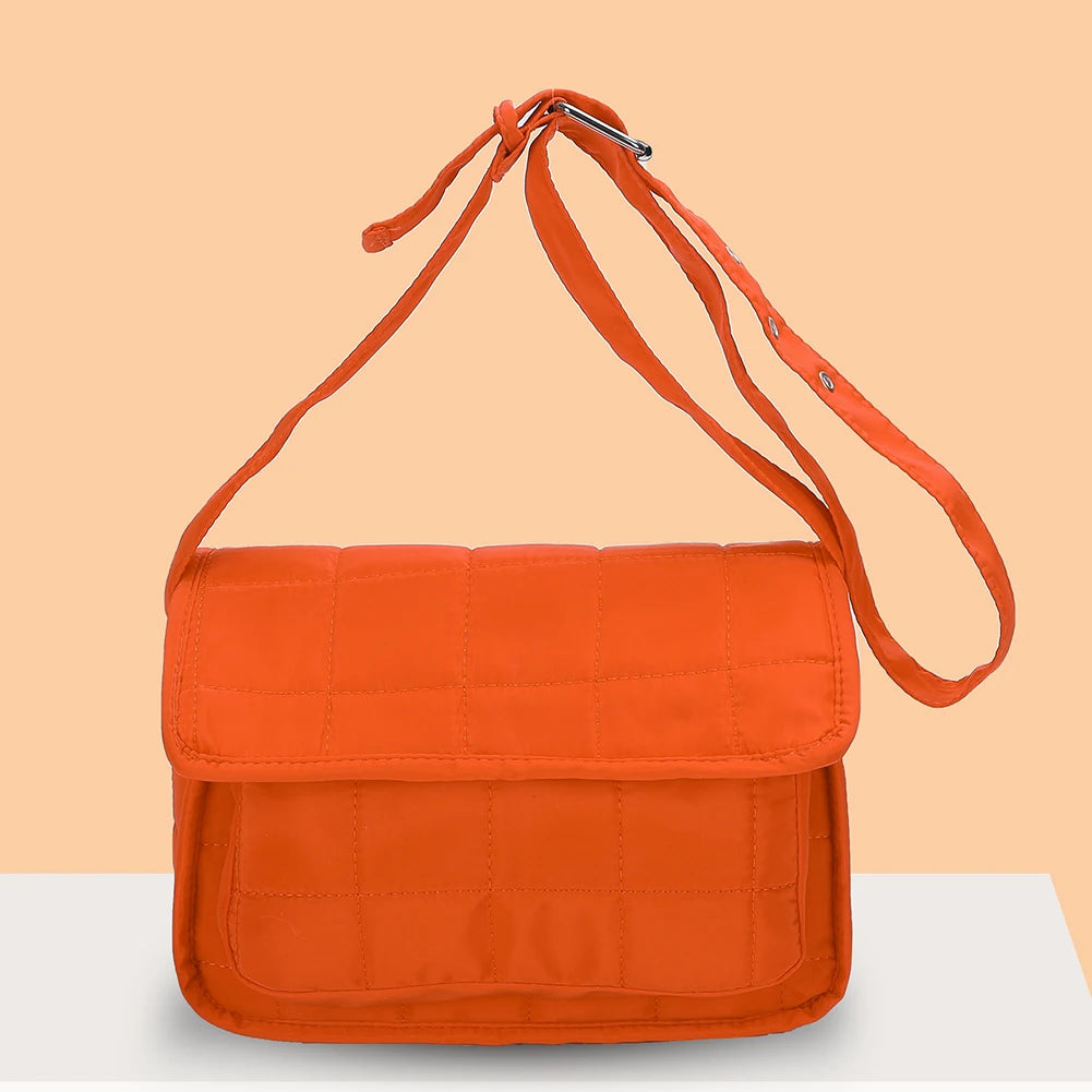 Embroidered Rhombus Thread Flap Handbag