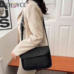 Embroidered Rhombus Thread Flap Handbag
