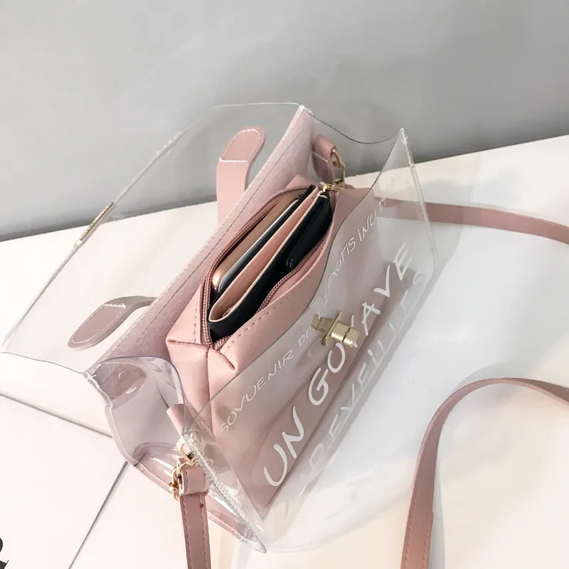 Composite Bag Ladies Shoulder Bags Transparent Inner Women Messenger Bags