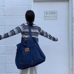 Large Denim Women's Shoulder Bag Soft College Student Book Bag