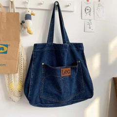 Large Denim Women's Shoulder Bag Soft College Student Book Bag