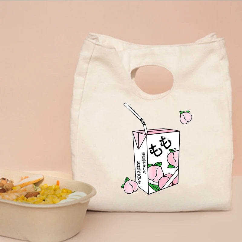 Japanese Strawberry Juice Printed Cooler Lunch Bag Thermal Breakfast Box