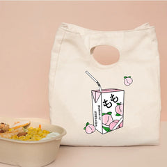 Japanese Strawberry Juice Printed Cooler Lunch Bag Thermal Breakfast Box