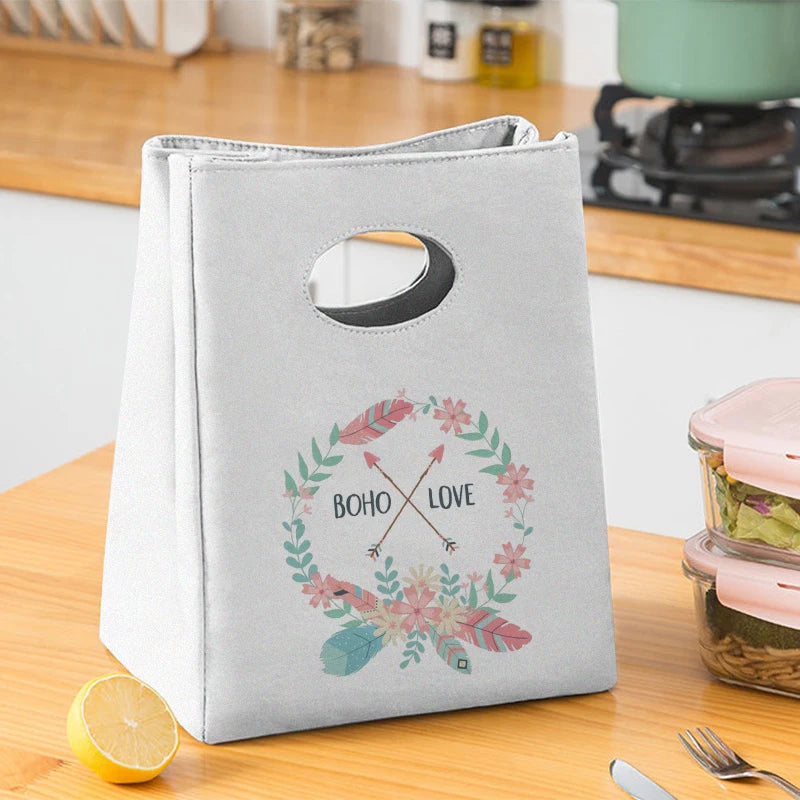 Garland Print Lunch Bag for Women Portable Lunchbags Thermal Breakfast Box