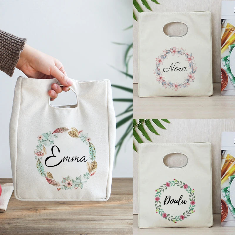 Garland Print Lunch Bag for Women Portable Lunchbags Thermal Breakfast Box