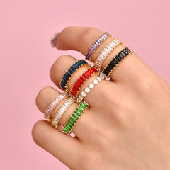 Copper Gold-Plated Baguette CZ Crystal Stone Ring