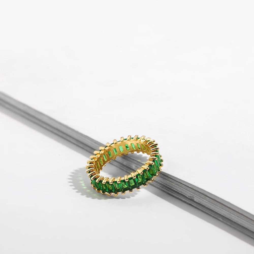 Copper Gold-Plated Baguette CZ Crystal Stone Ring