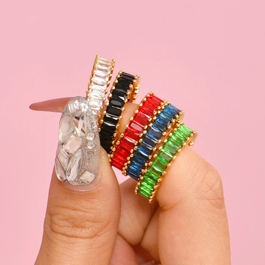 Copper Gold-Plated Baguette CZ Crystal Stone Ring