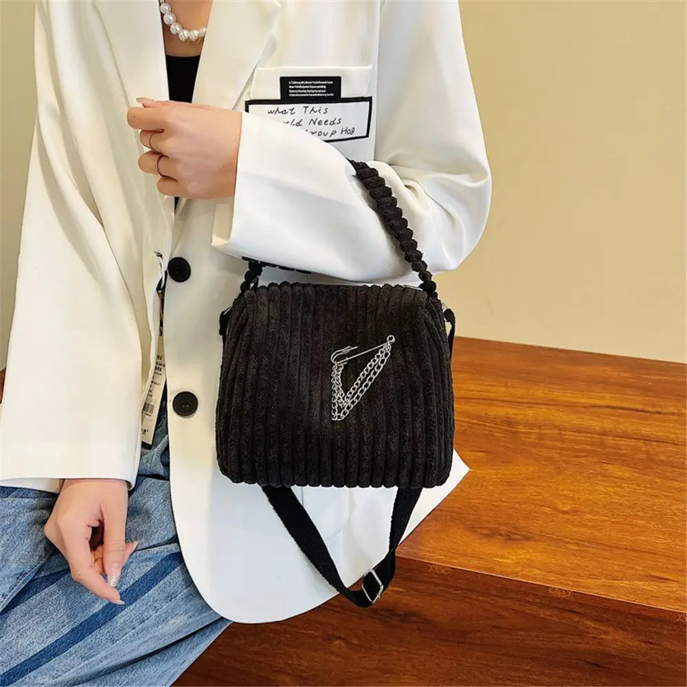 Corduroy Bag Women Shoulder Handbag Crossbody Bucket Bag