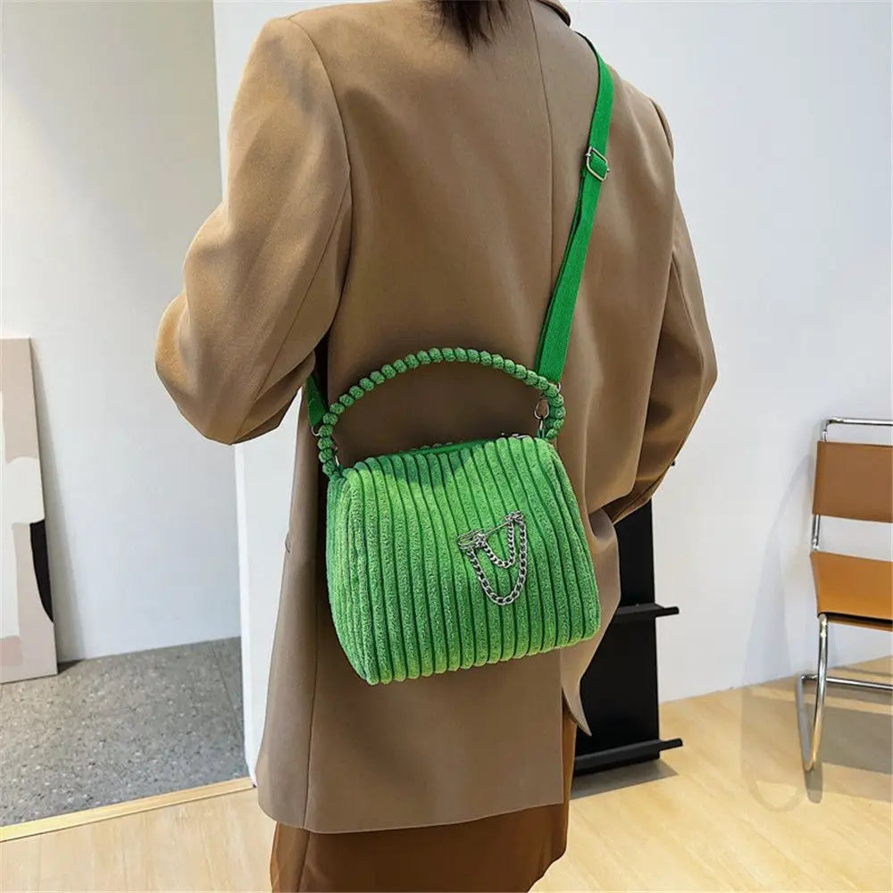 Corduroy Bag Women Shoulder Handbag Crossbody Bucket Bag