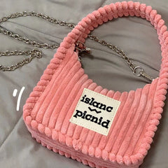 Corduroy Crossbody Bag Chain Letter Purse Sweet Hobos Shoulder Bag