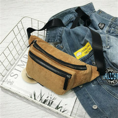 Corduroy Fanny Pack Women Waist Bag Belt Money Travel Bum Bag