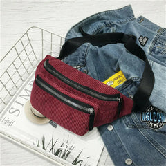 Corduroy Fanny Pack Women Waist Bag Belt Money Travel Bum Bag
