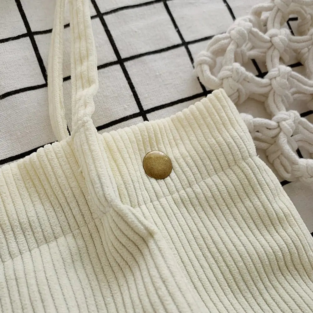 Corduroy Tote Bag Embroidered Bear Shoulder Shopping Bag