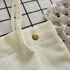 Corduroy Tote Bag Embroidered Bear Shoulder Shopping Bag