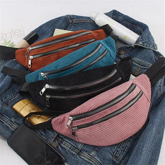 Women's Corduroy Waist Bag Canvas Travel Pack Phone Money Chest Bag