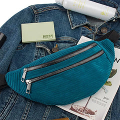 Women's Corduroy Waist Bag Canvas Travel Pack Phone Money Chest Bag