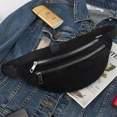 Women's Corduroy Waist Bag Canvas Travel Pack Phone Money Chest Bag