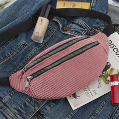 Women's Corduroy Waist Bag Canvas Travel Pack Phone Money Chest Bag