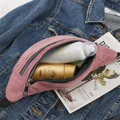 Women's Corduroy Waist Bag Canvas Travel Pack Phone Money Chest Bag