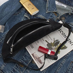 Women's Corduroy Waist Bag Canvas Travel Pack Phone Money Chest Bag