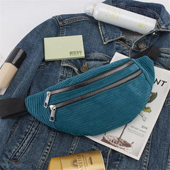 Women's Corduroy Waist Bag Canvas Travel Pack Phone Money Chest Bag