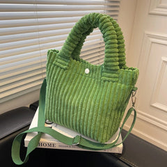 Corduroy Bucket Shoulder Bag with Adjustable Strap