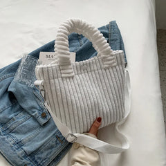 Corduroy Women's Shoulder Bag Nylon Button Crossbody Bucket Bag