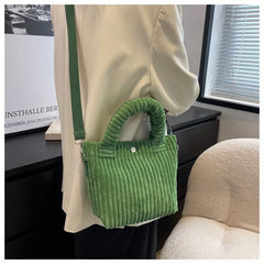Versatile Corduroy Bucket Shoulder Bag for Women