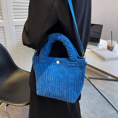 Corduroy Women's Shoulder Bag Versatile Bucket Handbag